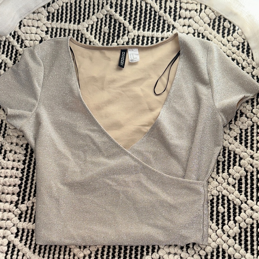 Chic Silver Gold Wrap Top by Express